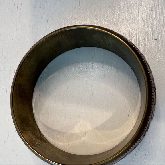 Vintage Metal Engraved Floral Wide Bangle Bracelet Flower Design Art Deco - Picture 6 of 12